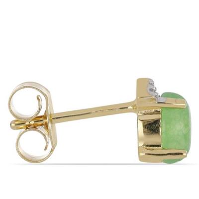 BUY STERLING SILVER NATURAL GREEN JADE WITH WHITE ZIRCON GEMSTONE BIG STONE EARRINGS